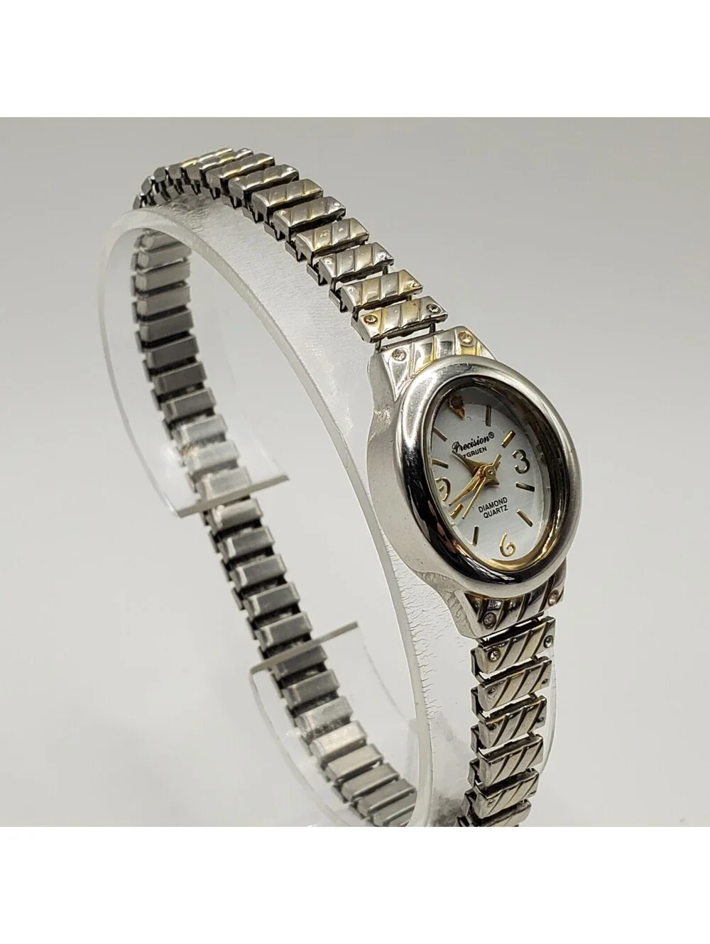 Gruen Precision Diamond Womens Watch  Silver Tone 18mm New Battery